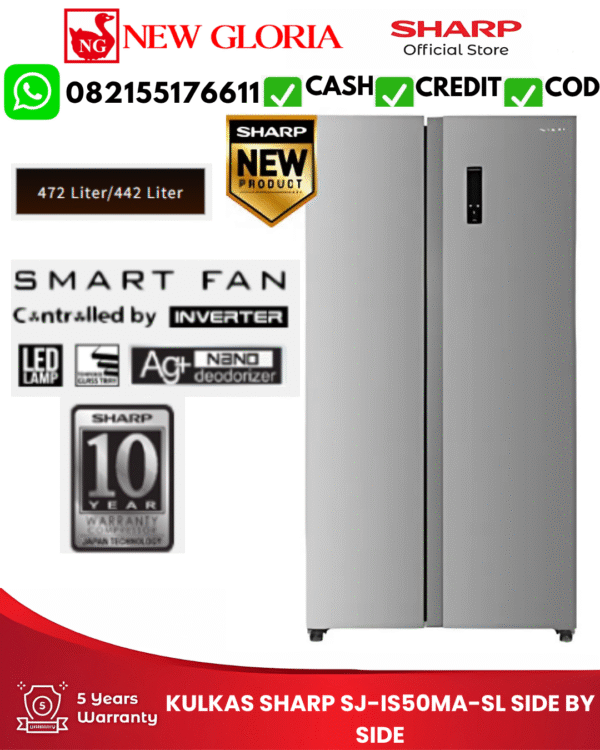 KULKAS SHARP SJ-IS50MA-SL SIDE BY SIDE