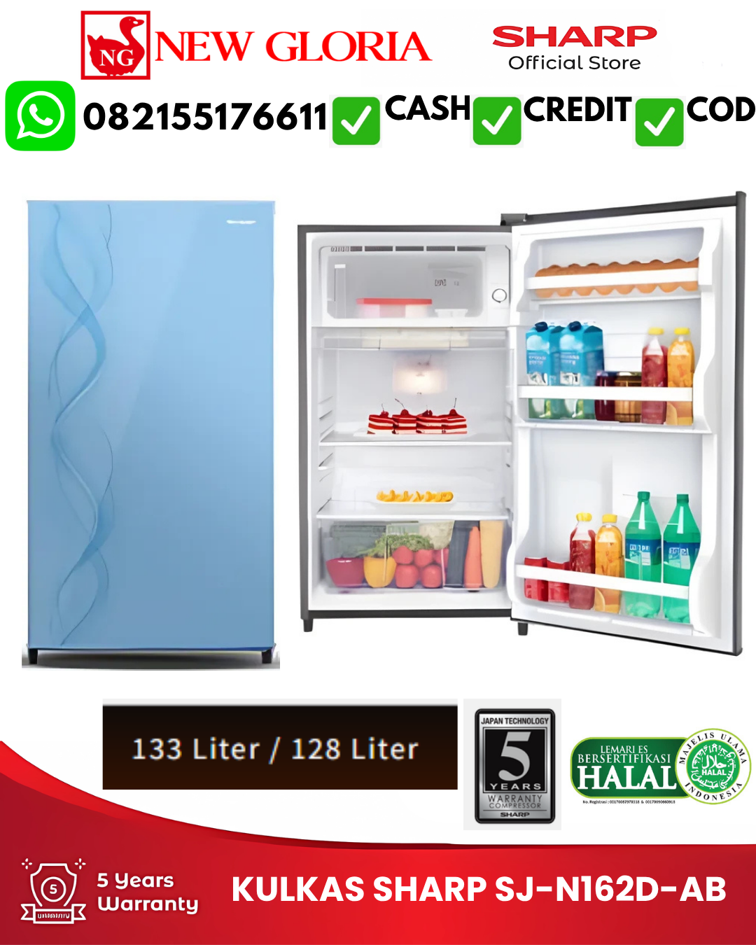 KULKAS SHARP SJ-N162D-AB