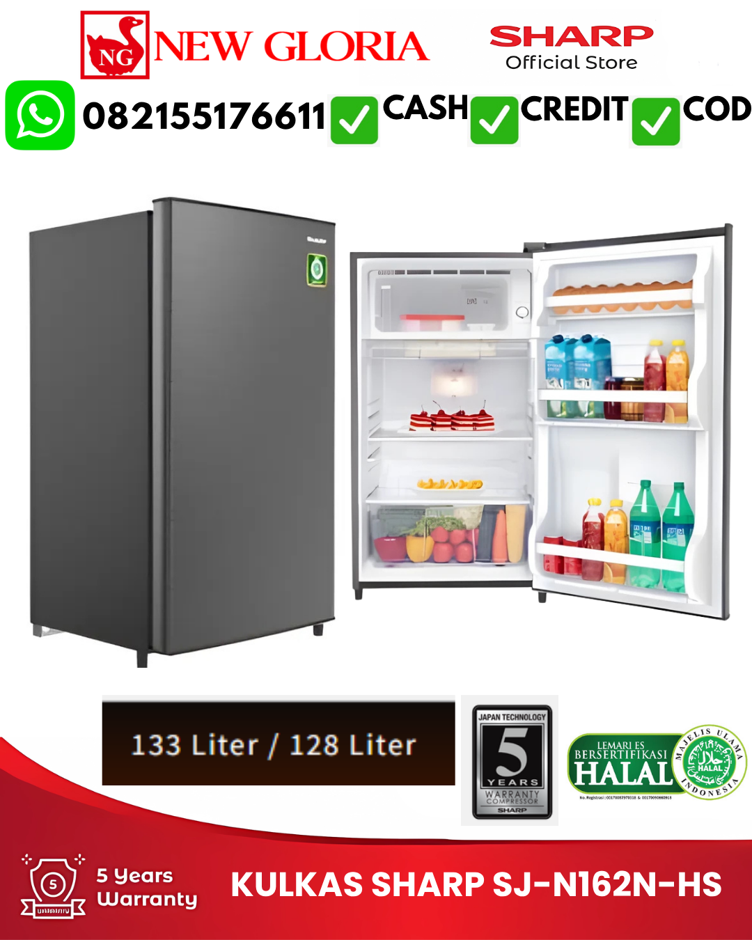 KULKAS SHARP SJ-N162N-HS