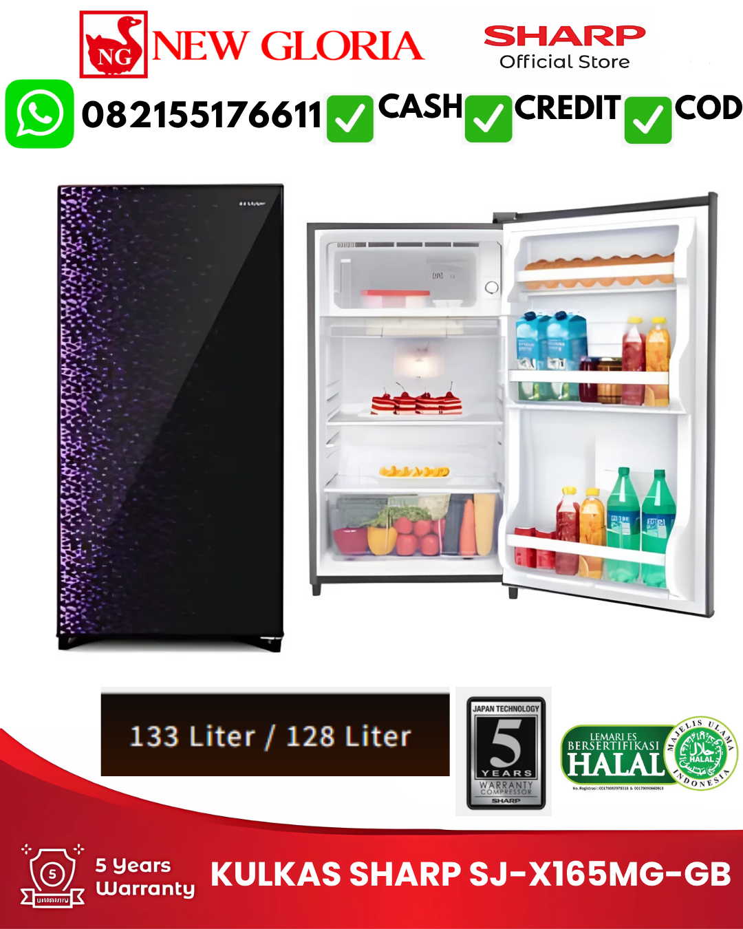 KULKAS SHARP SJ-X165MG-GB