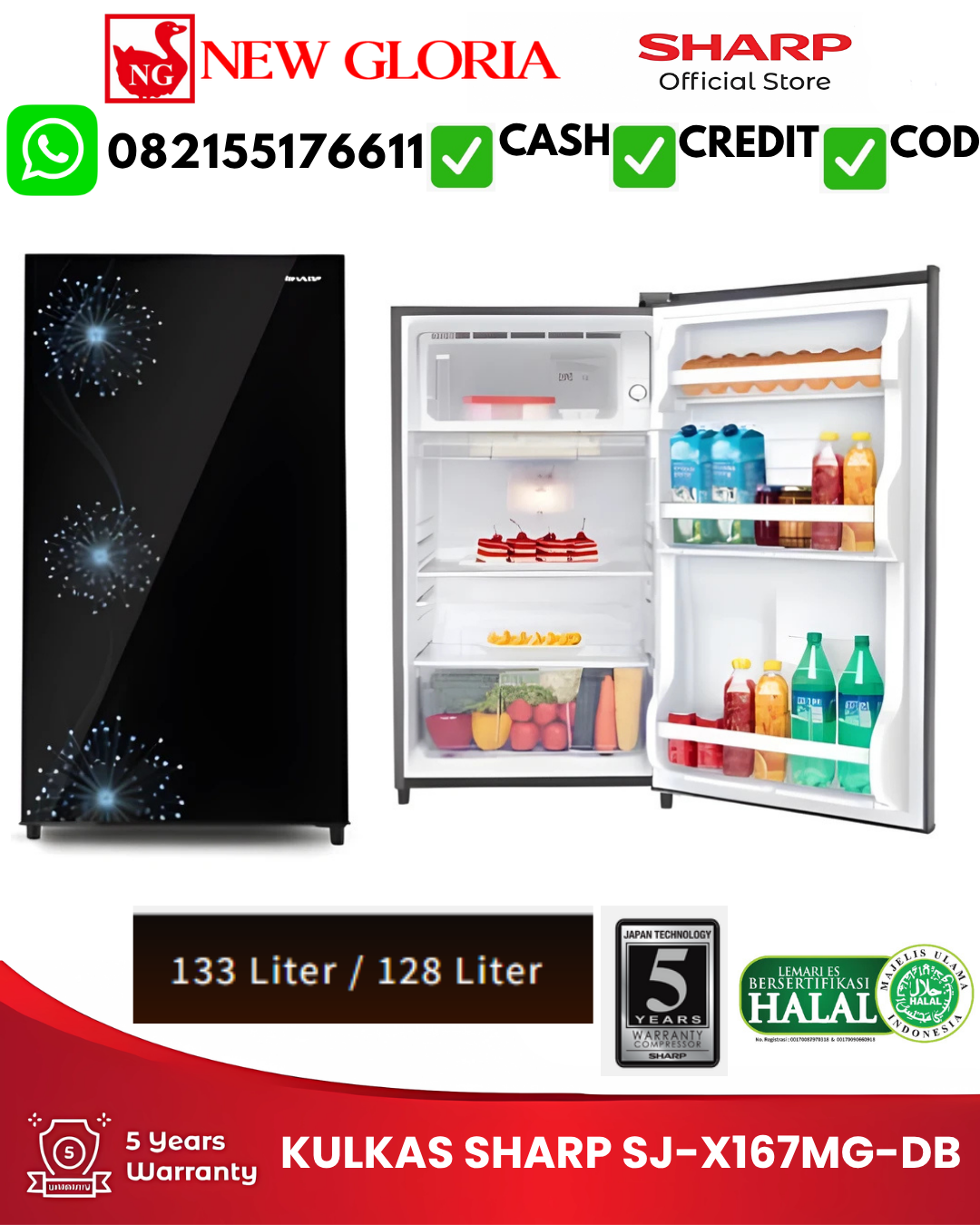 KULKAS SHARP SJ-X167MG-DB