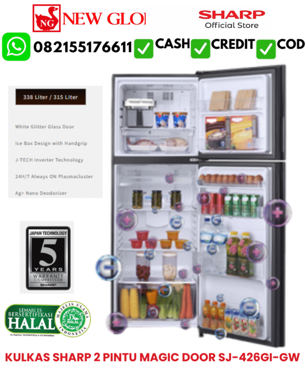 KULKAS SHARP 2 PINTU MAGIC DOOR SJ-426GI-GW