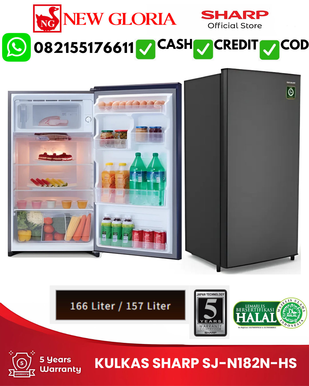 KULKAS SHARP SJ-N182N-HS