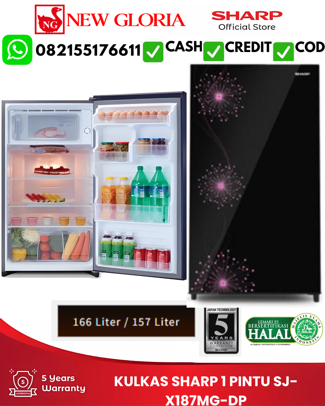 KULKAS SHARP 1 PINTU SJ-X187MG-DP