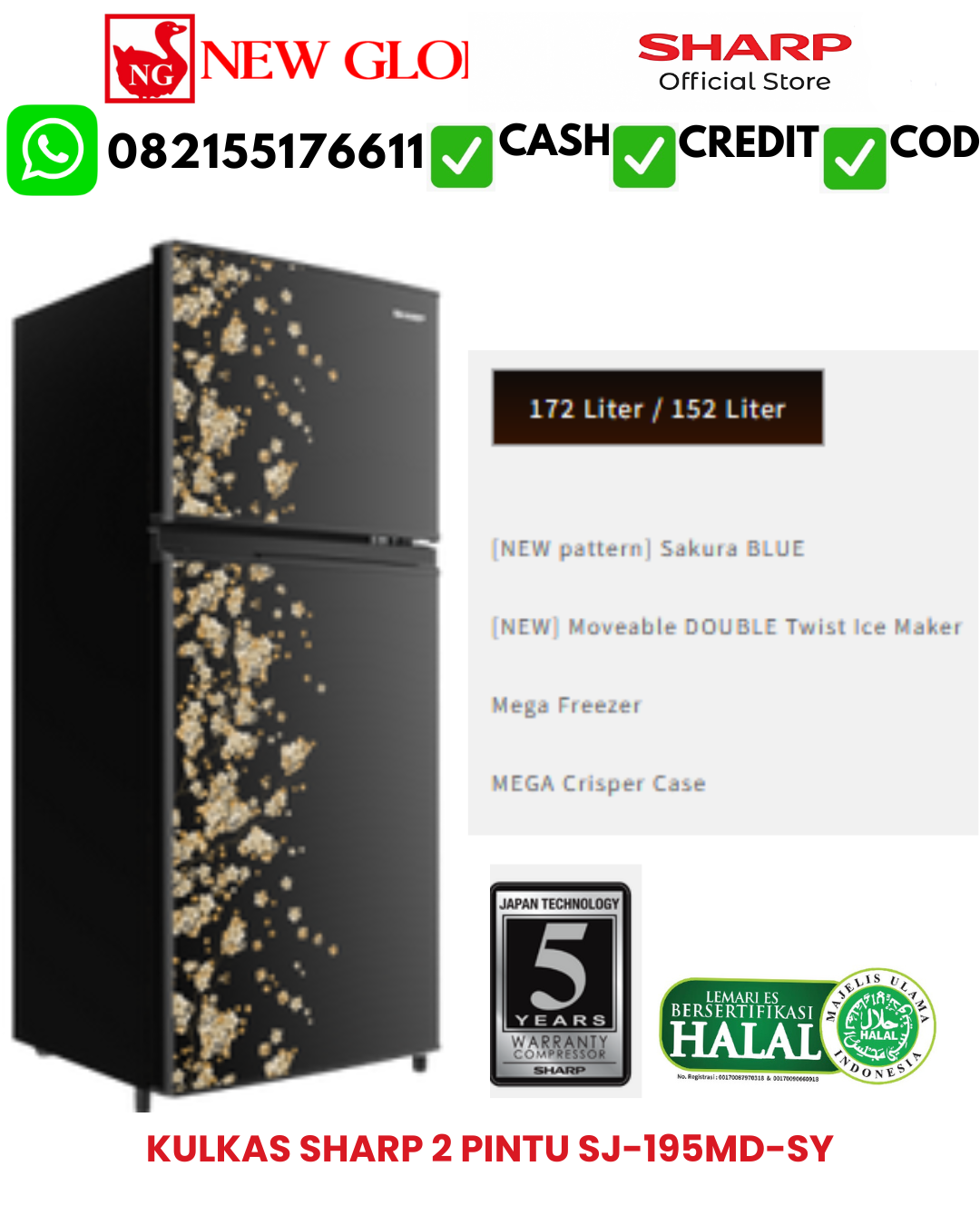 KULKAS SHARP 2 PINTU SJ-195MD-SY