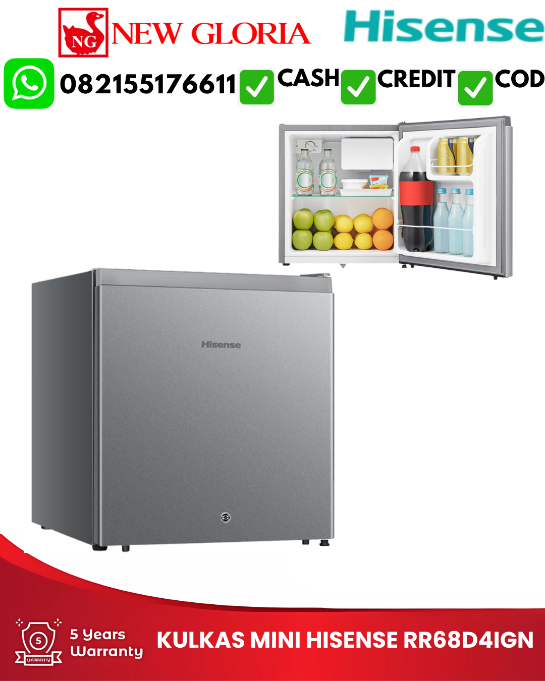 KULKAS MINI HISENSE RR68D4IGN