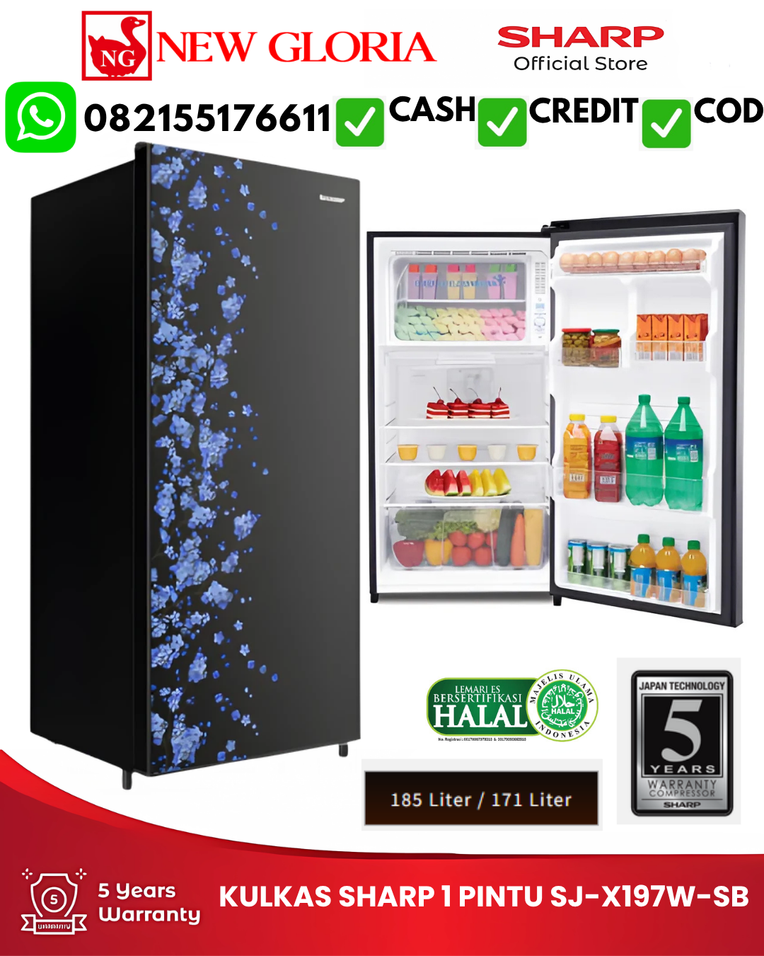 KULKAS SHARP 1 PINTU SJ-X197W-SB