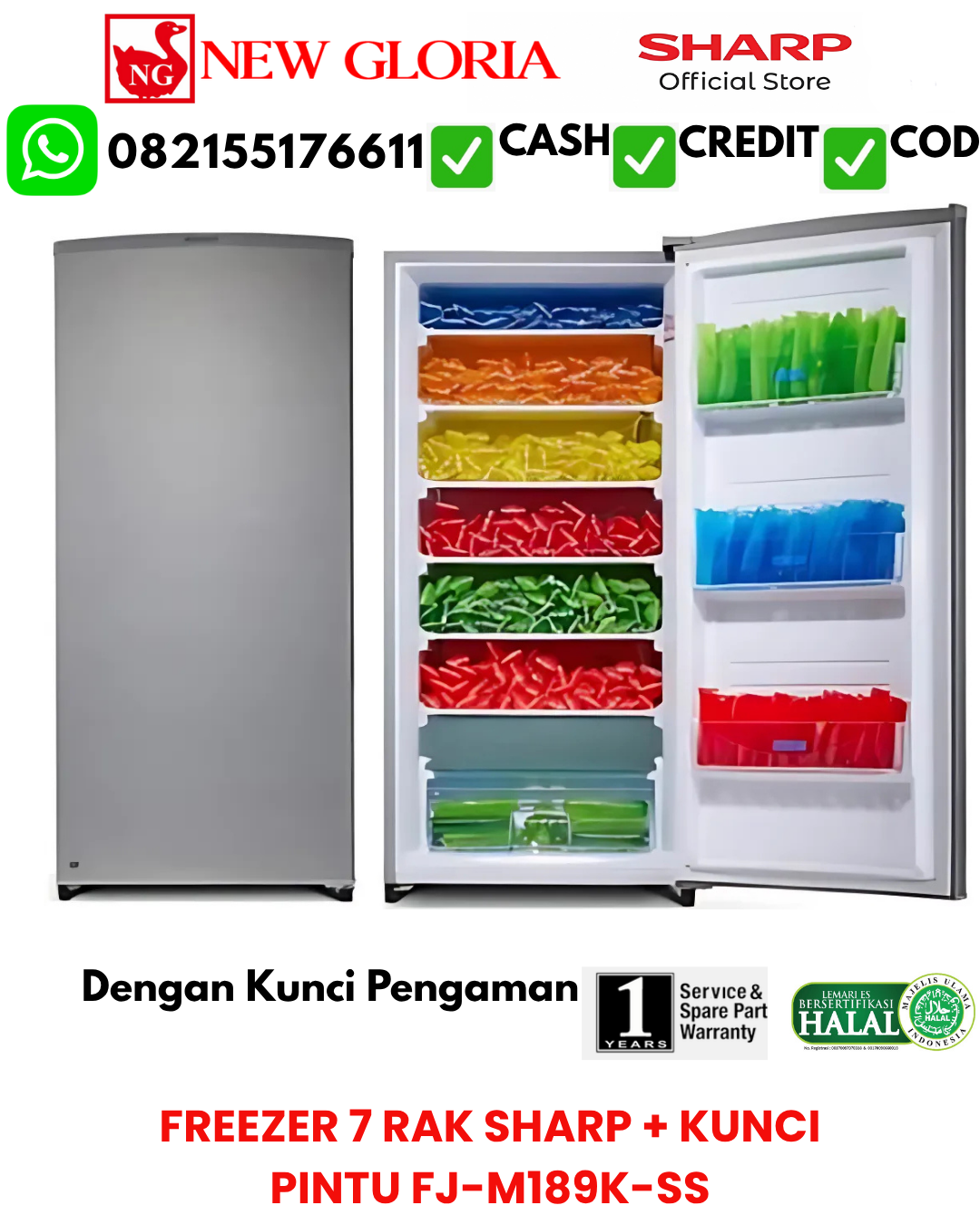 FREEZER 7 RAK SHARP + KUNCI PINTU FJ-M189K-SS