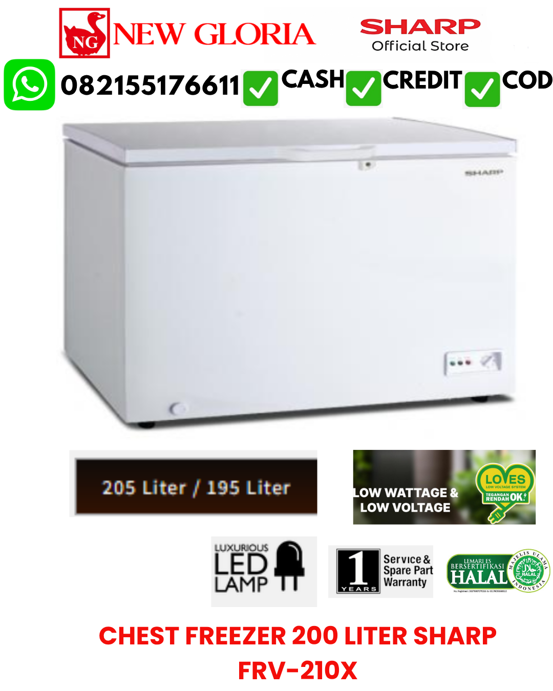 CHEST FREEZER 200 LITER SHARP FRV-210X