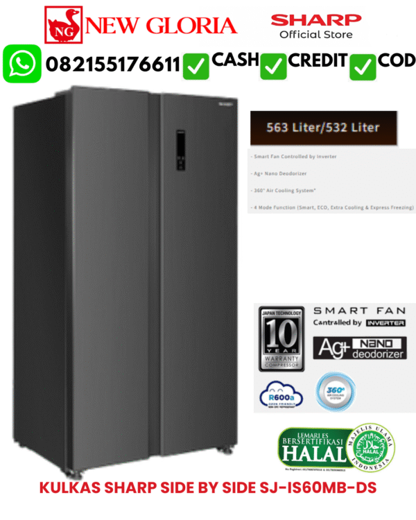 KULKAS SHARP SIDE BY SIDE SJ-IS60MB-DS