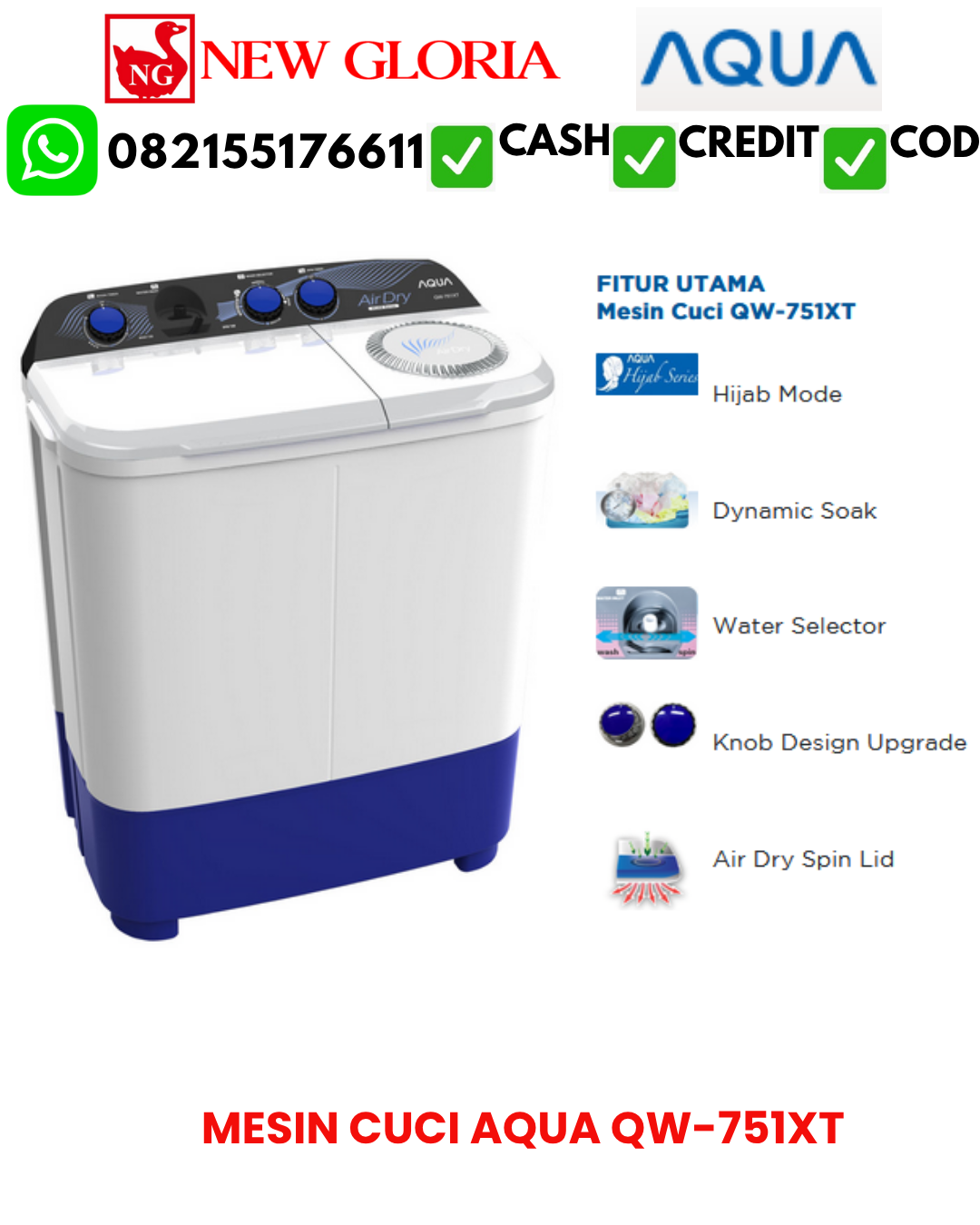 MESIN CUCI AQUA QW-751XT