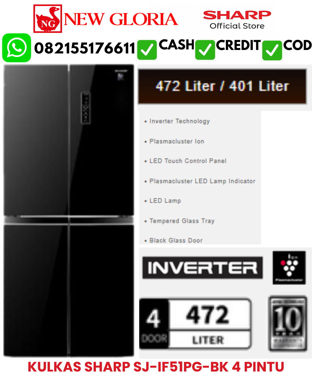 KULKAS SHARP SJ-IF51PG-BK 4 PINTU