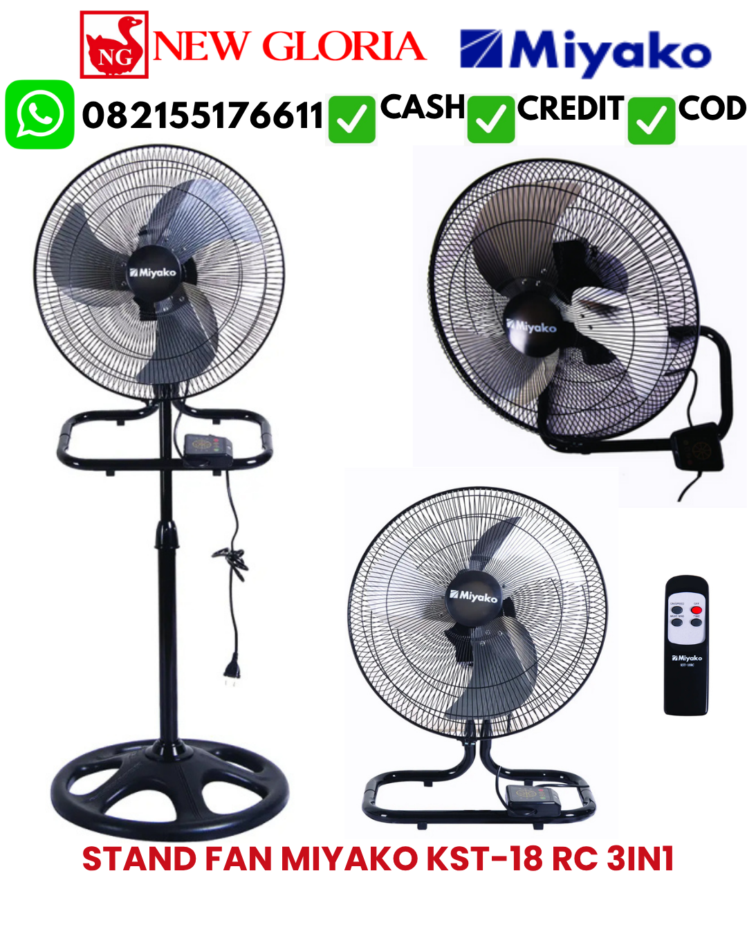 STAND FAN MIYAKO KST-18 RC 3IN1