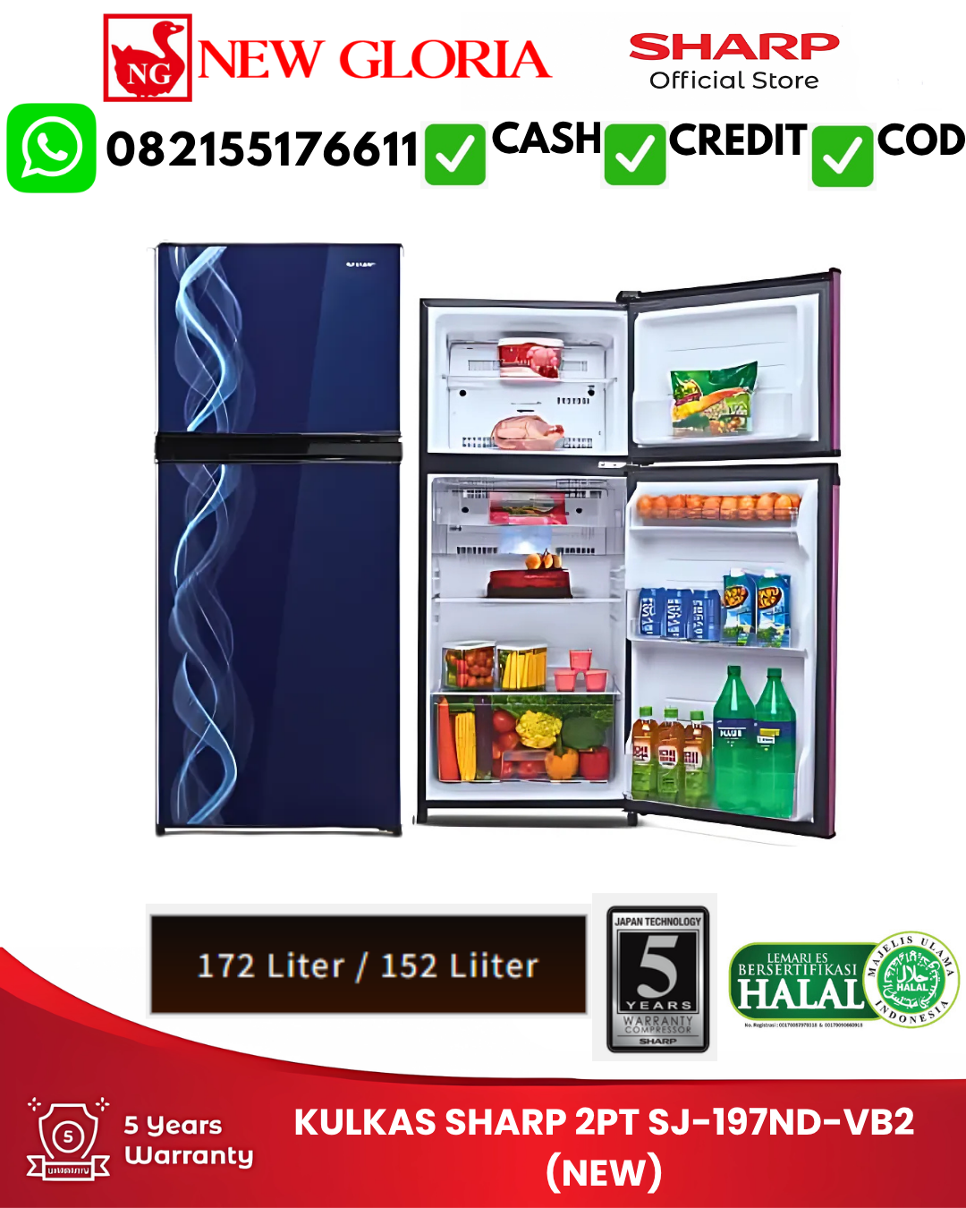 KULKAS SHARP 2PT SJ-197ND-VB2 (NEW)