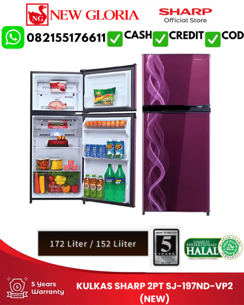 KULKAS SHARP 2PT SJ-197ND-VP2 (NEW)