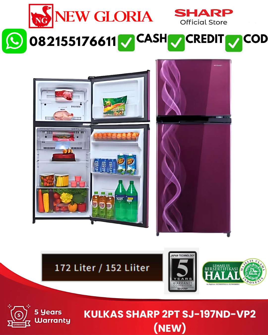 KULKAS SHARP 2PT SJ-197ND-VP2 (NEW)