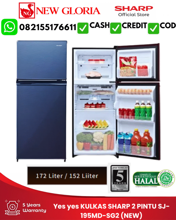KULKAS SHARP 2 PINTU SJ-195MD-SG2 (NEW)