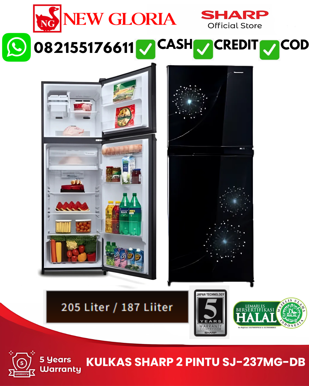 KULKAS SHARP 2 PINTU SJ-237MG-DB