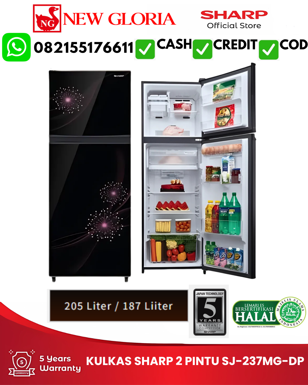 KULKAS SHARP 2 PINTU SJ-237MG-DP