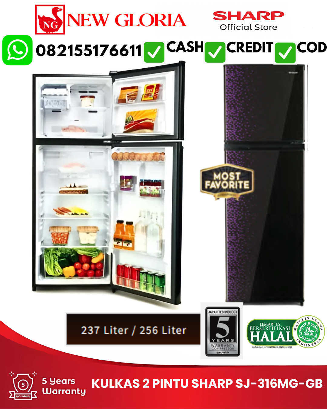 KULKAS 2 PINTU SHARP SJ-316MG-GB