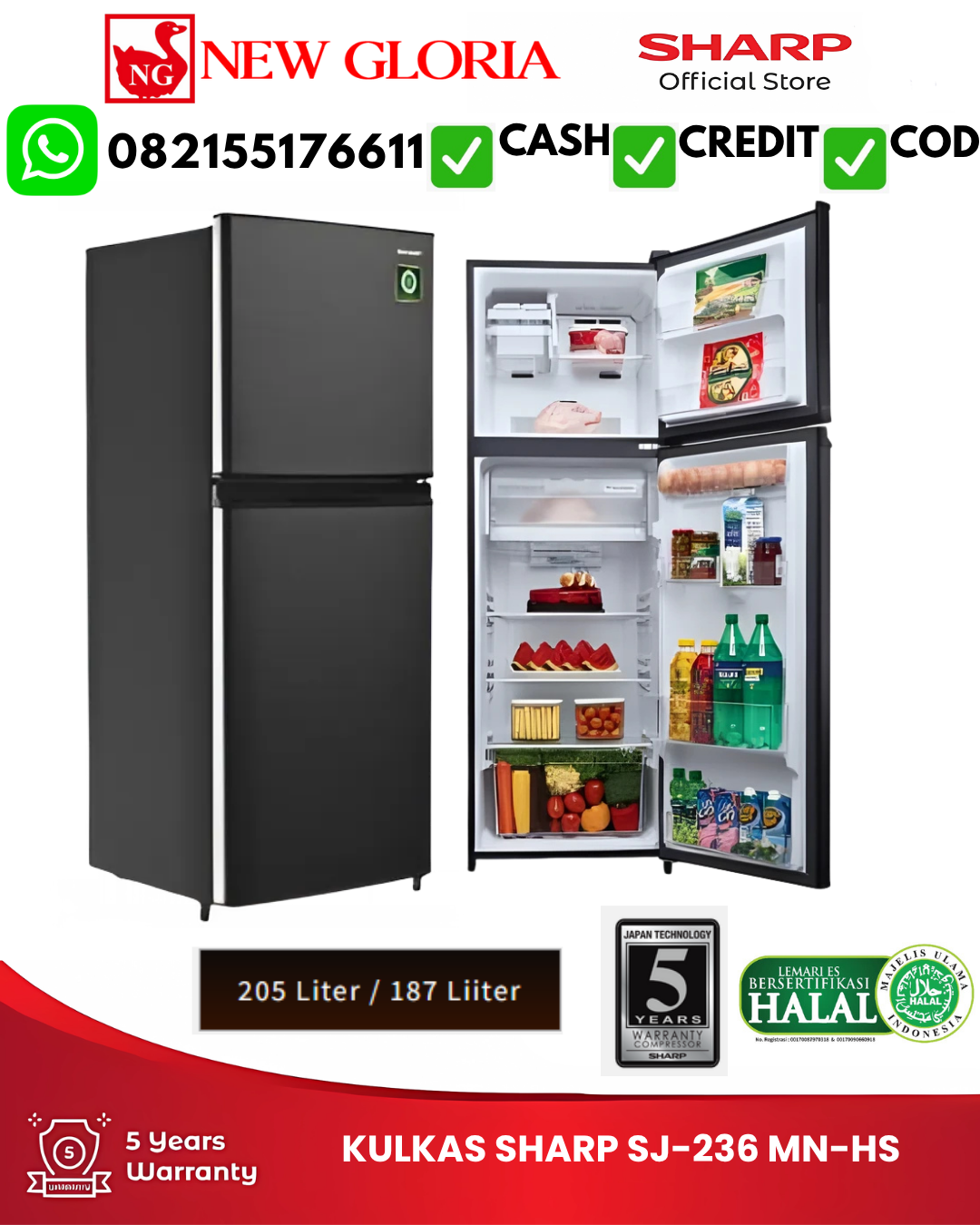 KULKAS SHARP SJ-236 MN-HS