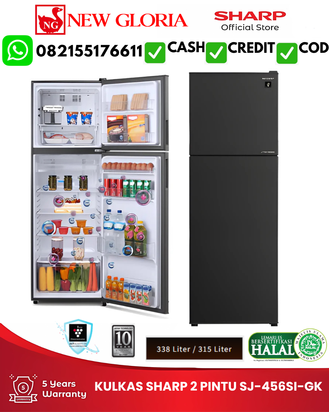 KULKAS SHARP 2 PINTU SJ-456SI-GK