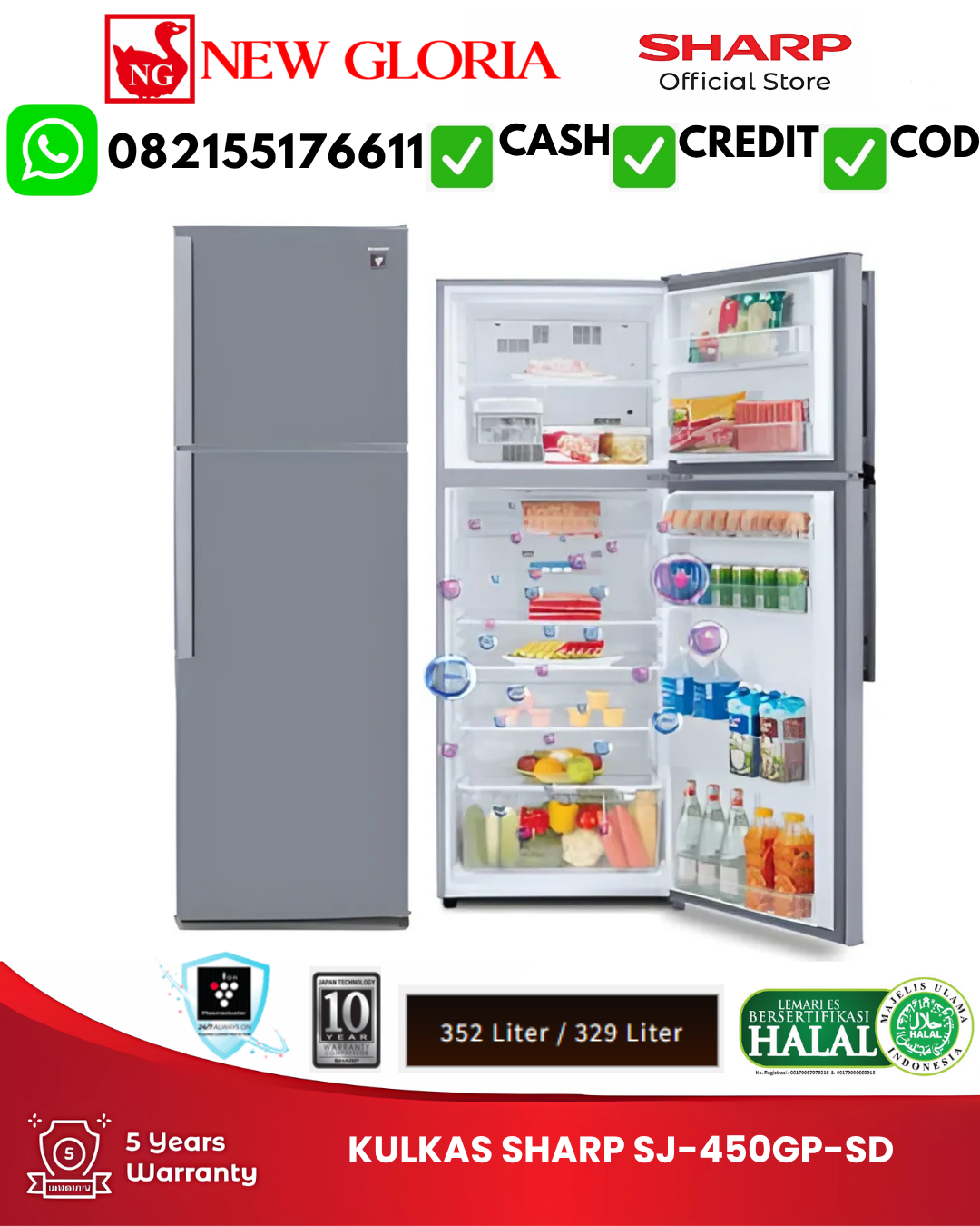 KULKAS SHARP SJ-450GP-SD