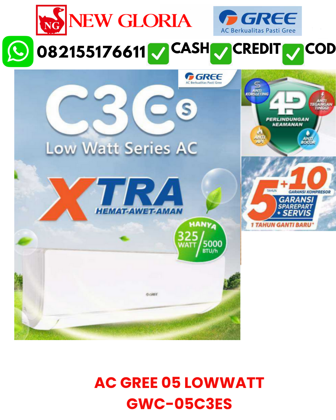 AC GREE 05 LOWWATT GWC-05C3ES 1/2PK