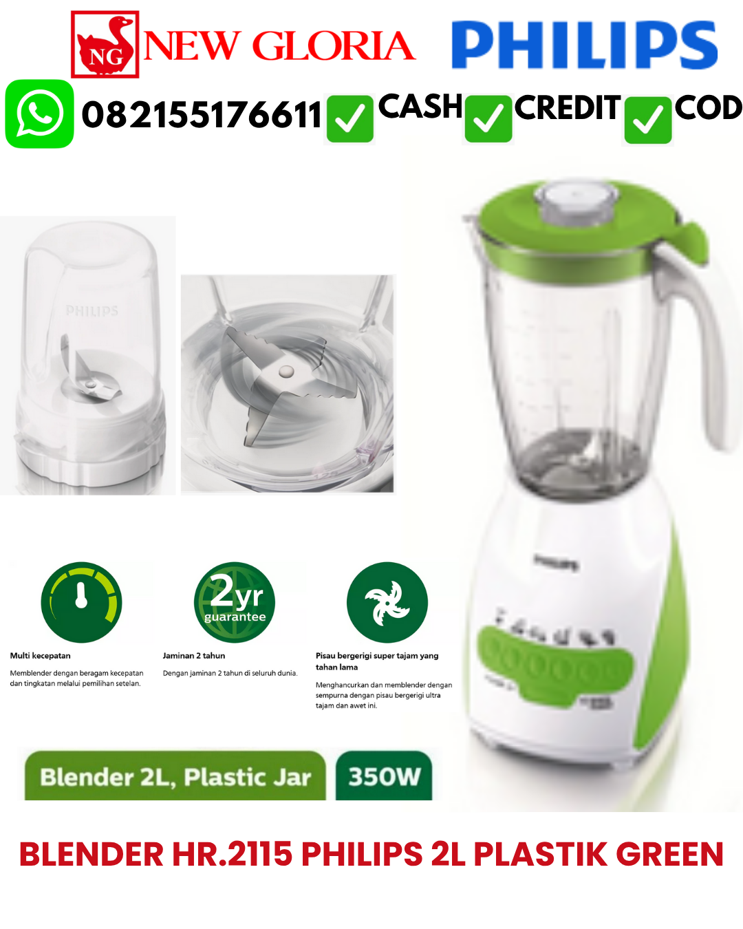 BLENDER HR.2115 PHILIPS 2L PLASTIK GREEN