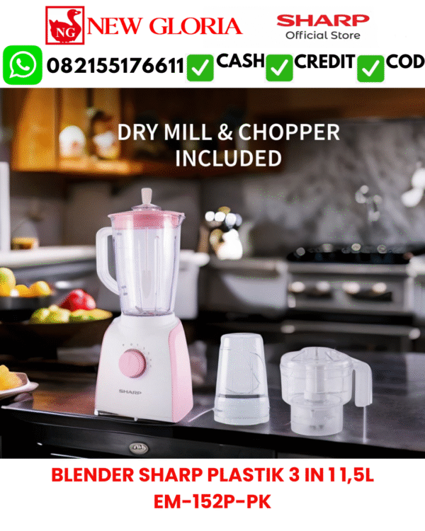 BLENDER SHARP PLASTIK 3 IN 1 1,5L EM-152P-PK