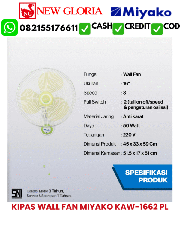 KIPAS WALL FAN MIYAKO KAW-1662 PL