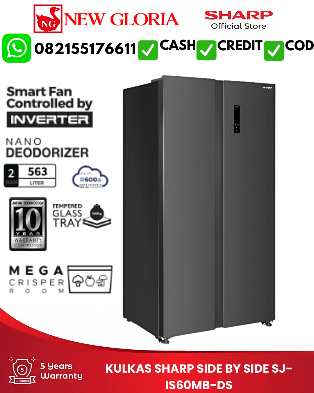 KULKAS SHARP SIDE BY SIDE SJ-IS60MB-DS