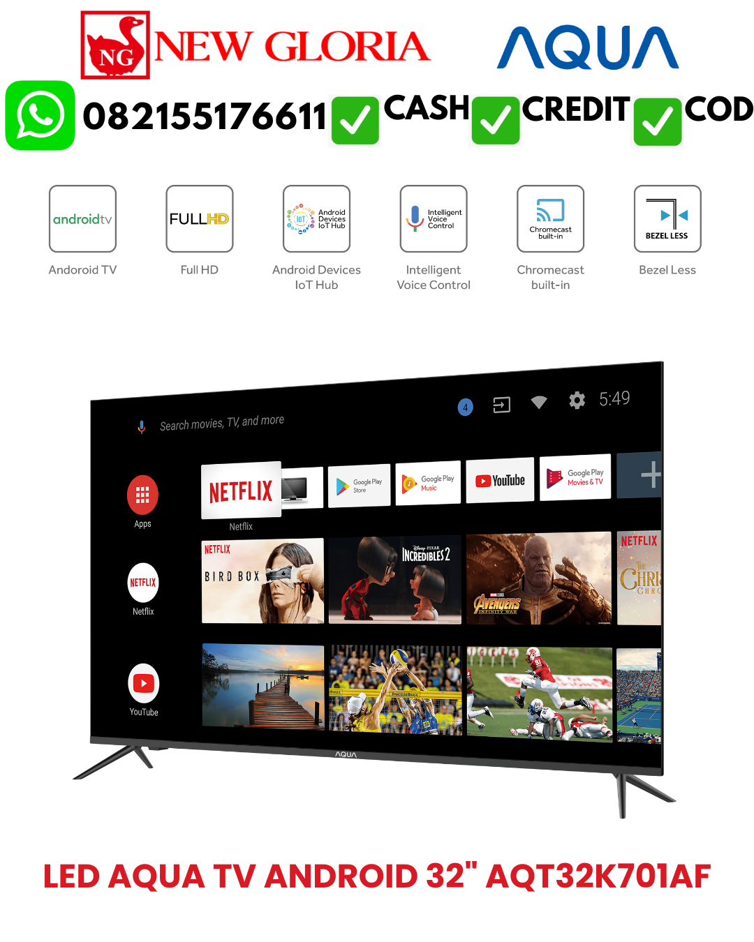 LED TV AQUA 32″ ANDROID AQT32K85FFX