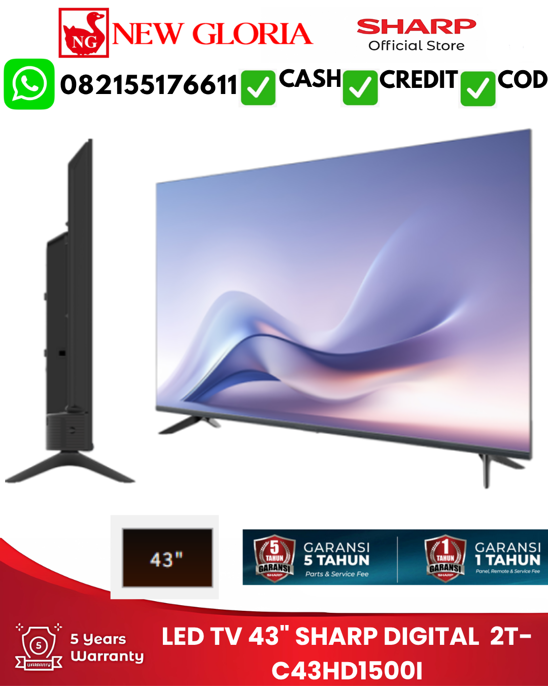 LED TV 43″ SHARP DIGITAL  2T-C43HD1500I
