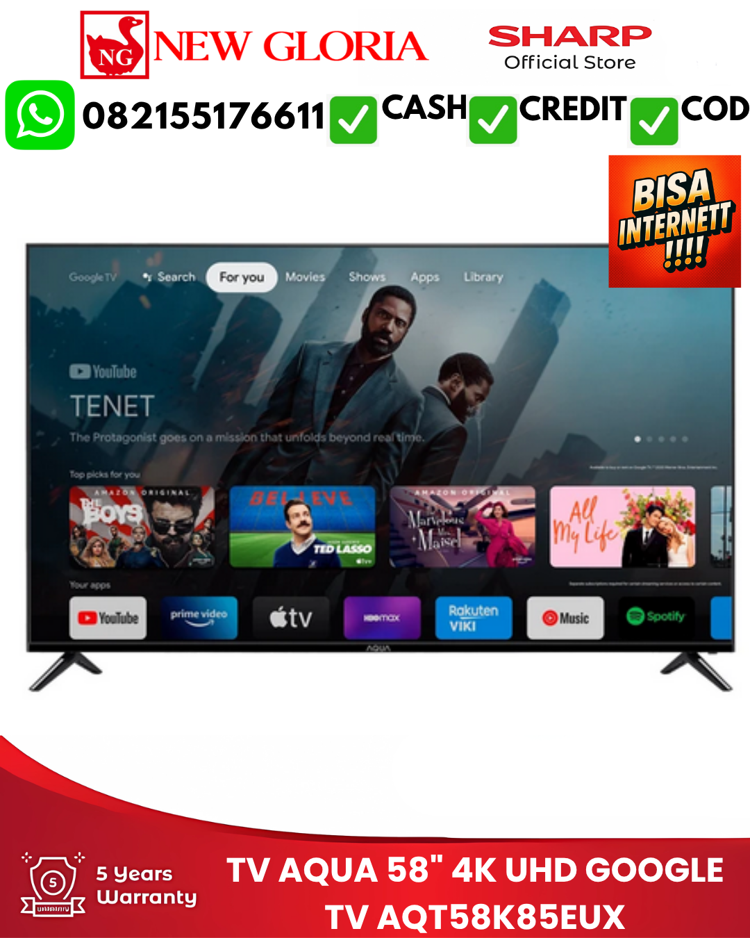 LED TV AQUA 58″ 4K UHD GOOGLE TV AQT58K85EUX