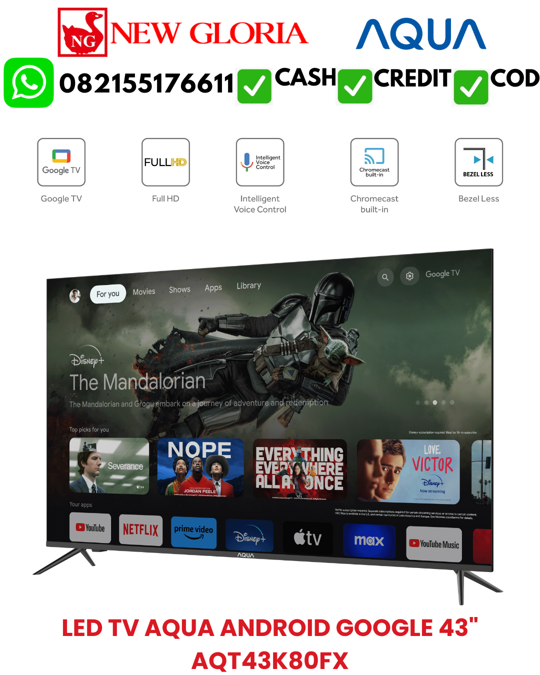 LED TV AQUA ANDROID GOOGLE 43″ AQT43K80FX