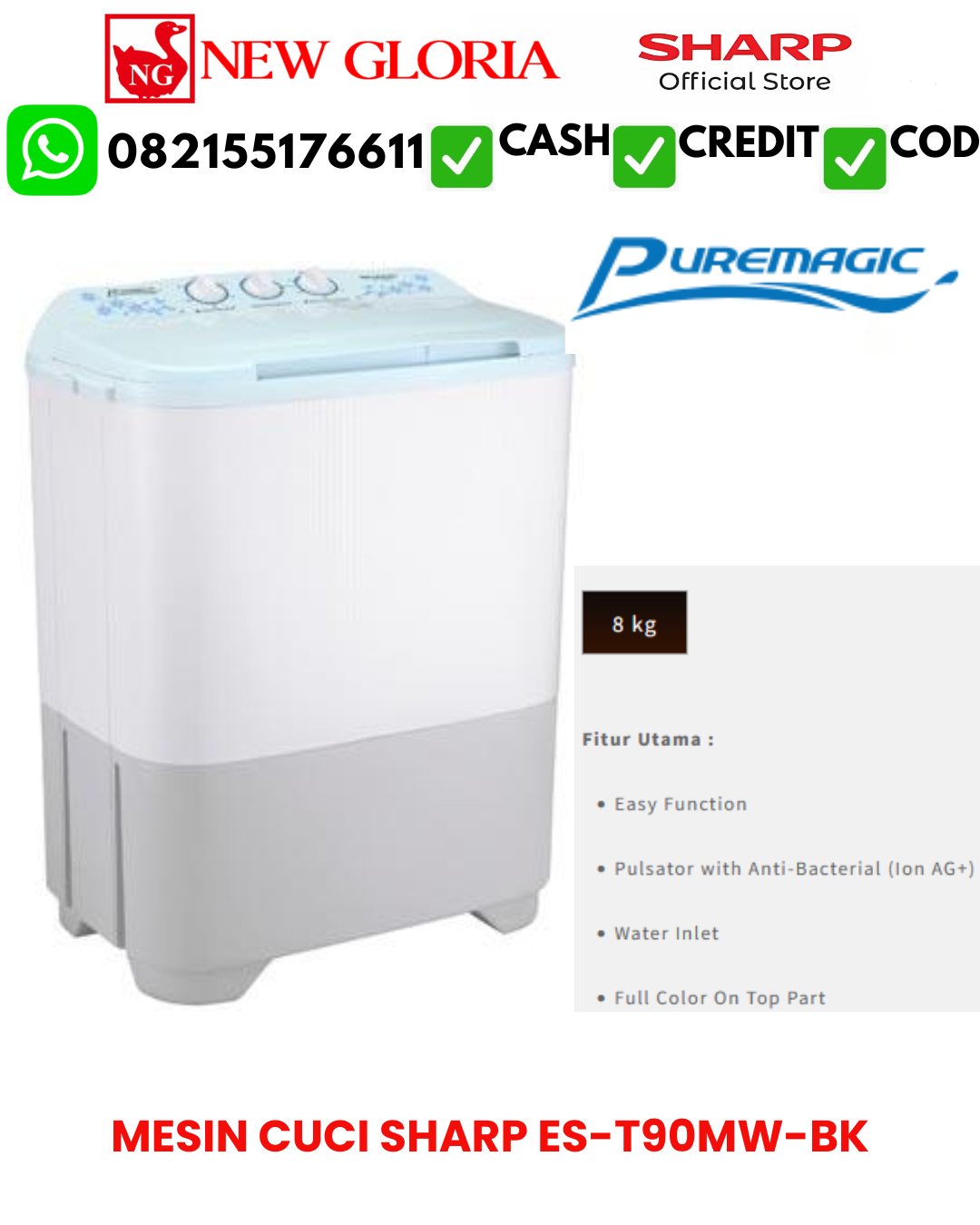 MESIN CUCI SHARP ES-T90MW-BK