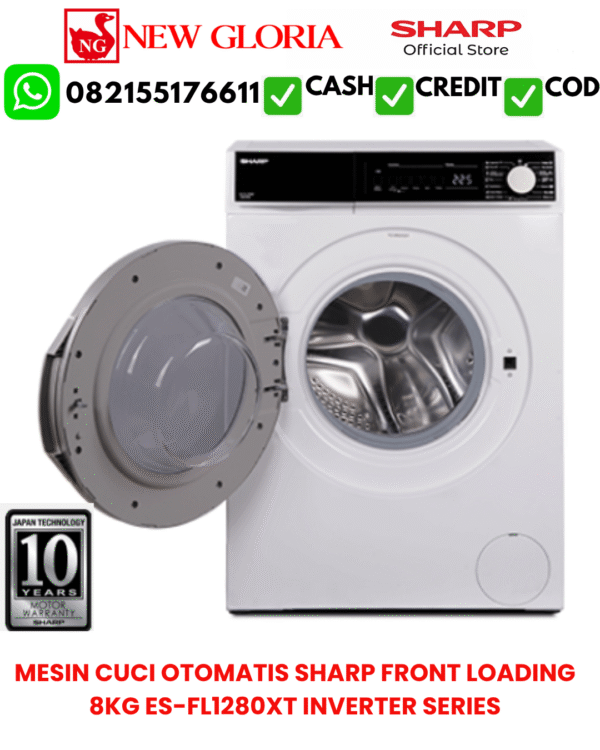 MESIN CUCI OTOMATIS SHARP FRONT LOADING 8KG ES-FL1280XT INVERTER SERIES