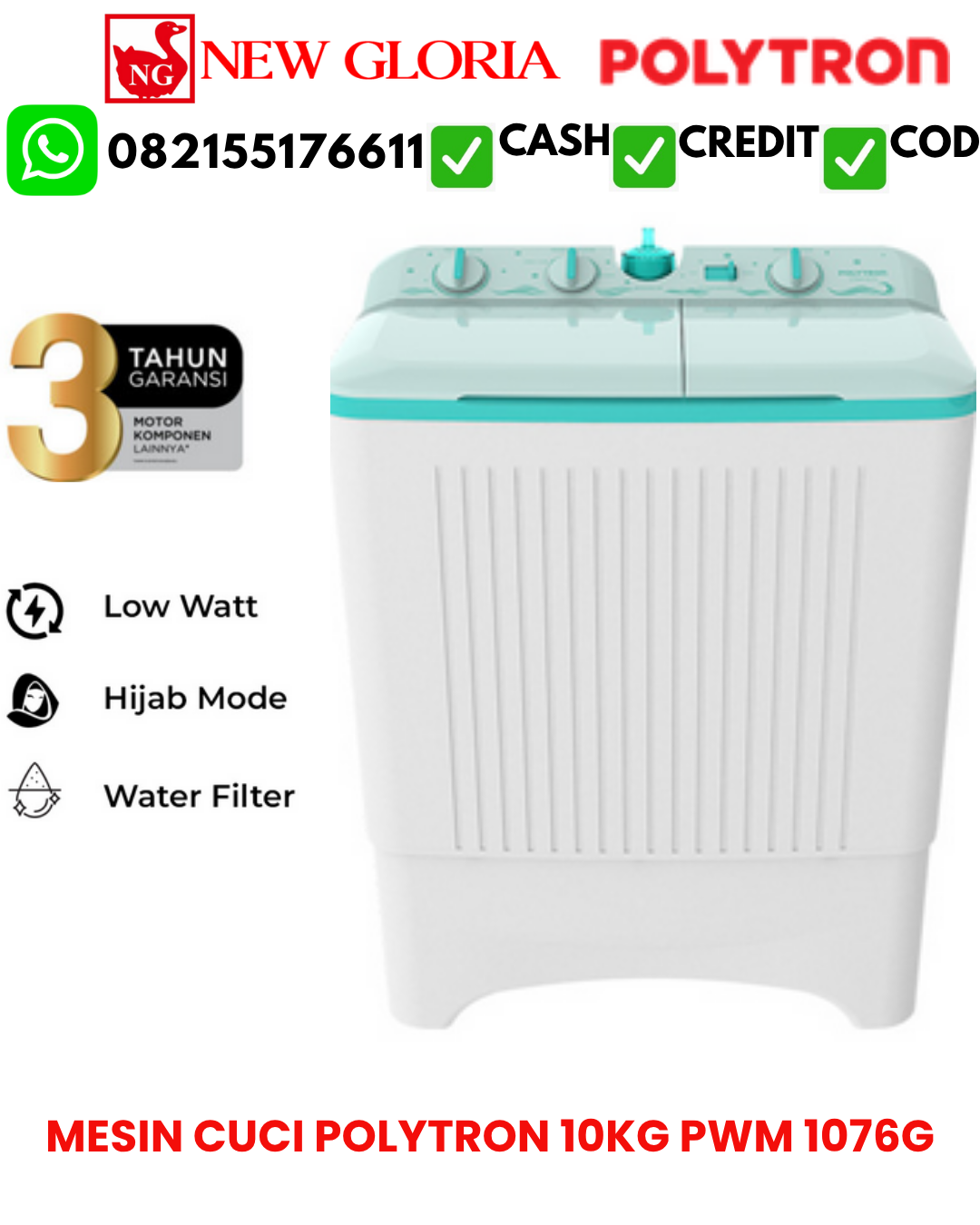 MESIN CUCI POLYTRON 10KG PWM 1076G