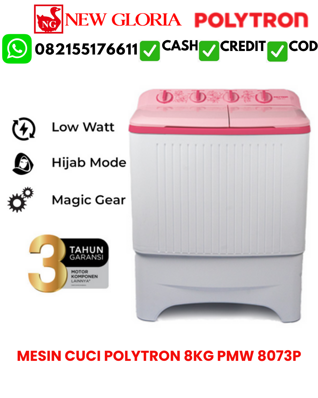 MESIN CUCI POLYTRON 8KG PMW 8073P
