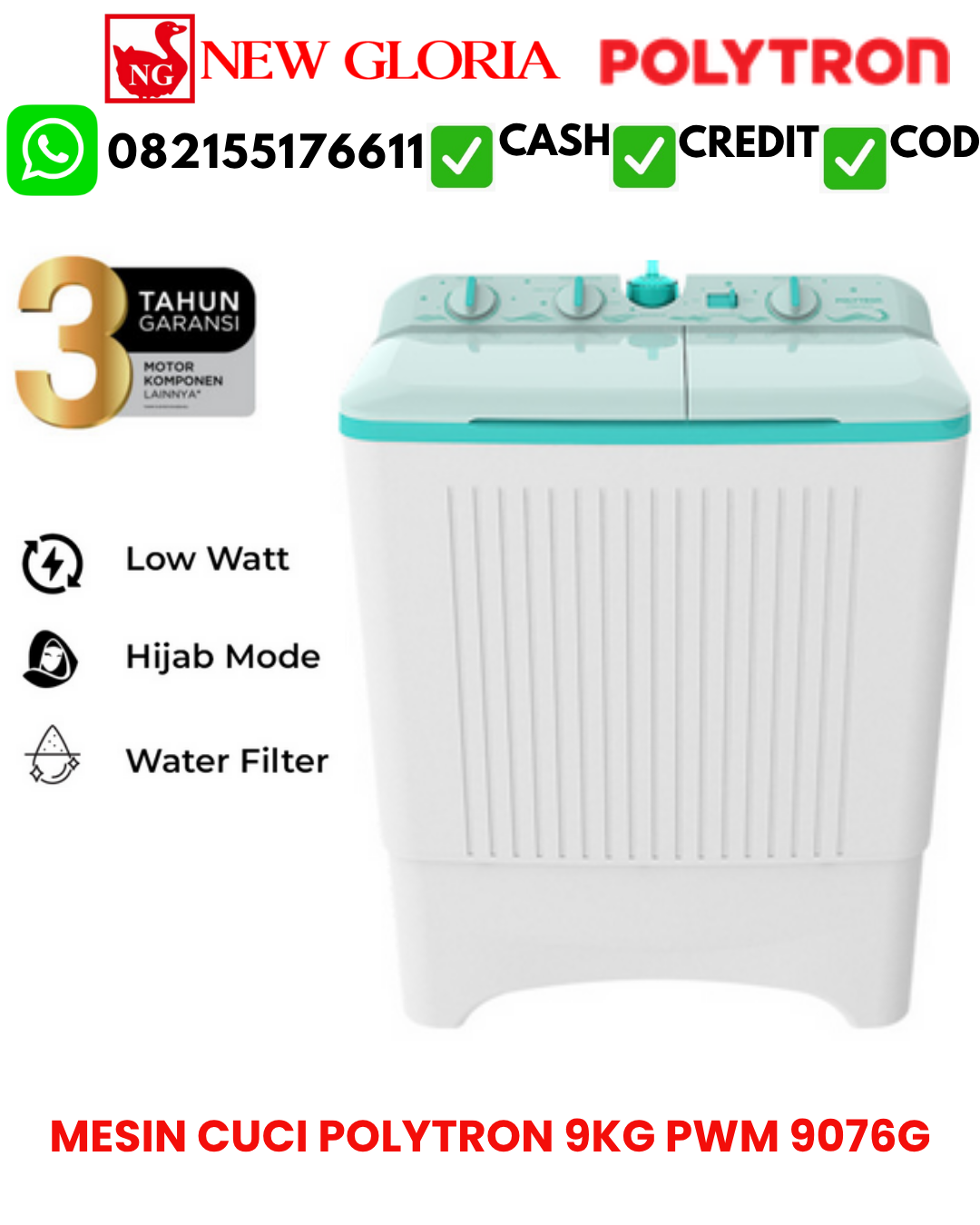 MESIN CUCI POLYTRON 9KG PWM 9076G