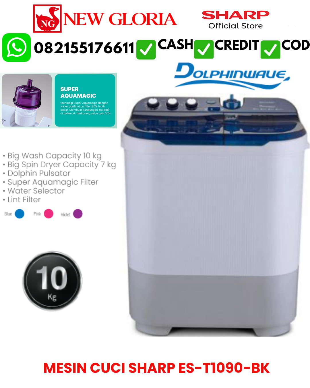 MESIN CUCI SHARP ES-T1090-BK