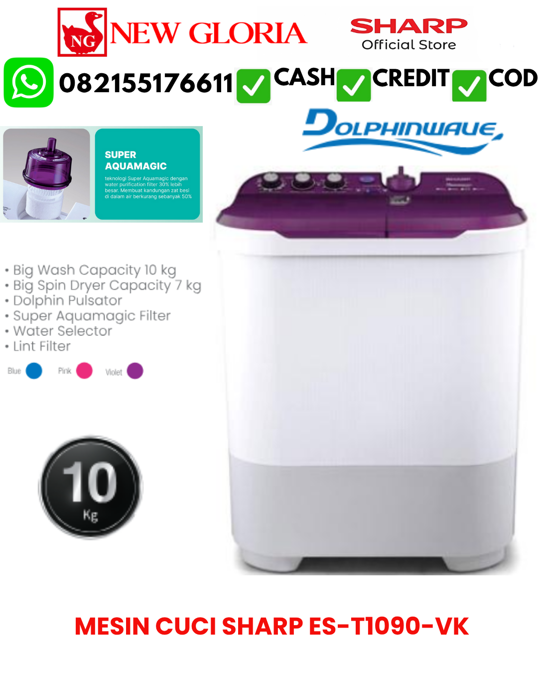 MESIN CUCI SHARP ES-T1090-VK