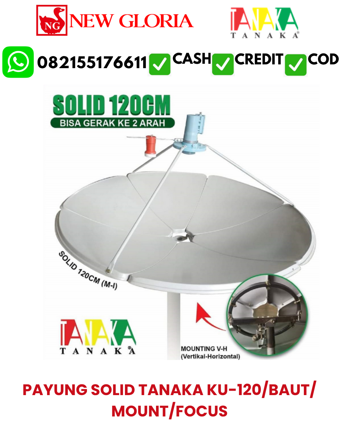 PAYUNG SOLID TANAKA KU-120/BAUT/MOUNT/FOCUS (TANPA TIANG)