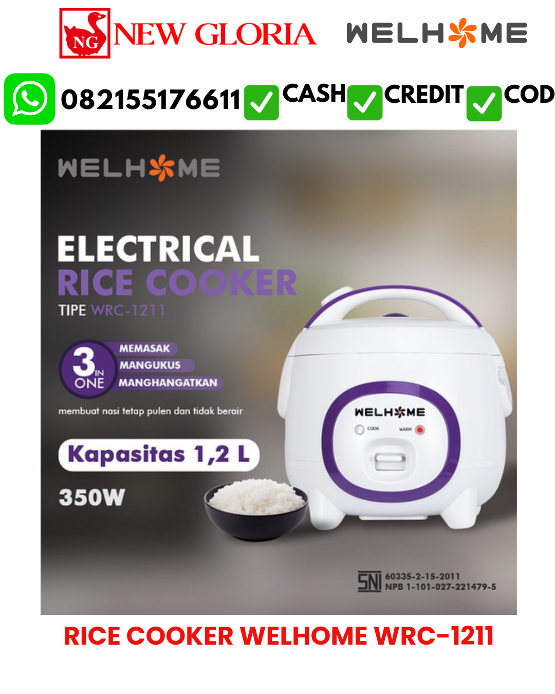 RICE COOKER WELHOME WRC-1211