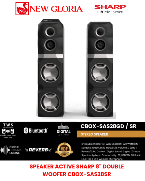 SPEAKER ACTIVE SHARP 8" DOUBLE WOOFER CBOX-SAS28SR