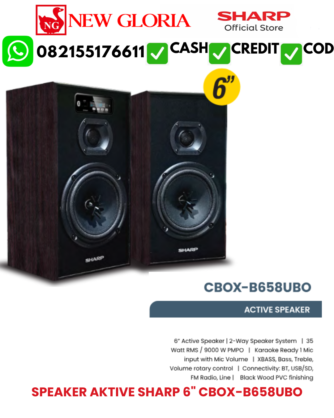 SPEAKER AKTIVE SHARP 6″ CBOX-B658UBO