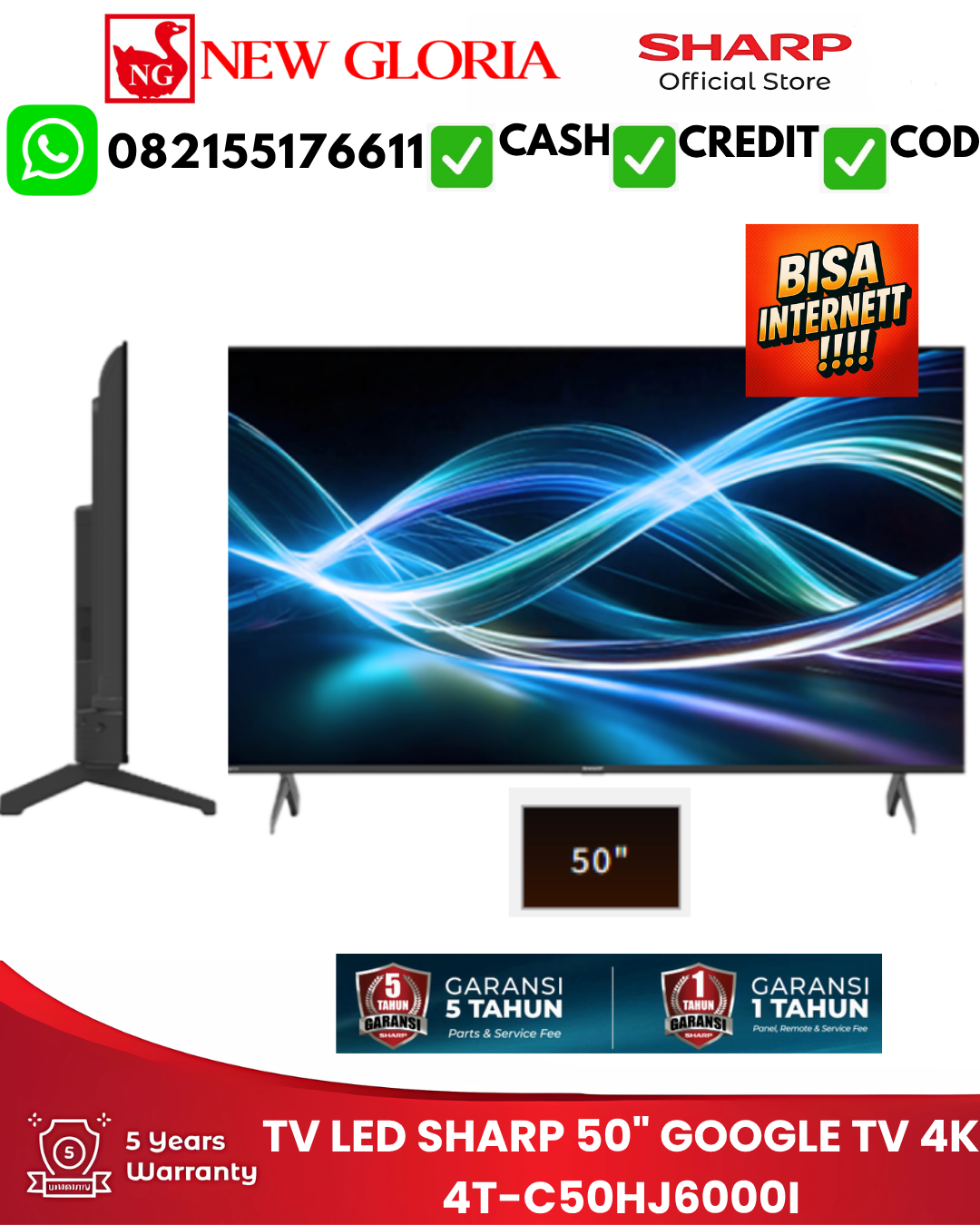 TV LED SHARP 50″ GOOGLE TV 4K 4T-C50HJ6000I