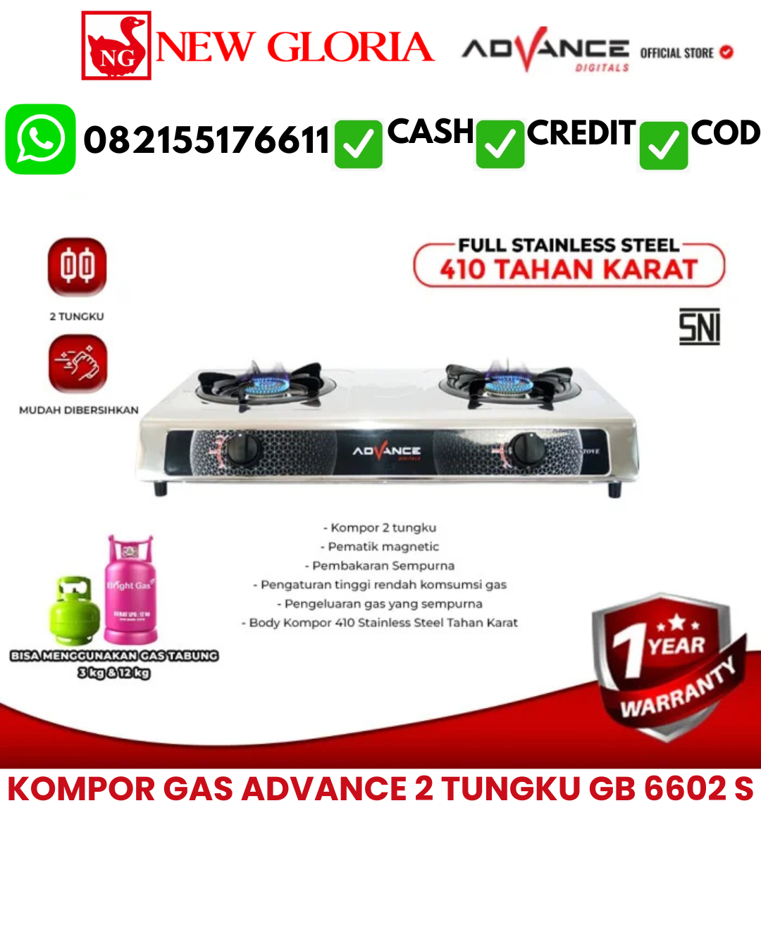 KOMPOR GAS ADVANCE 2 TUNGKU GB 6602 S