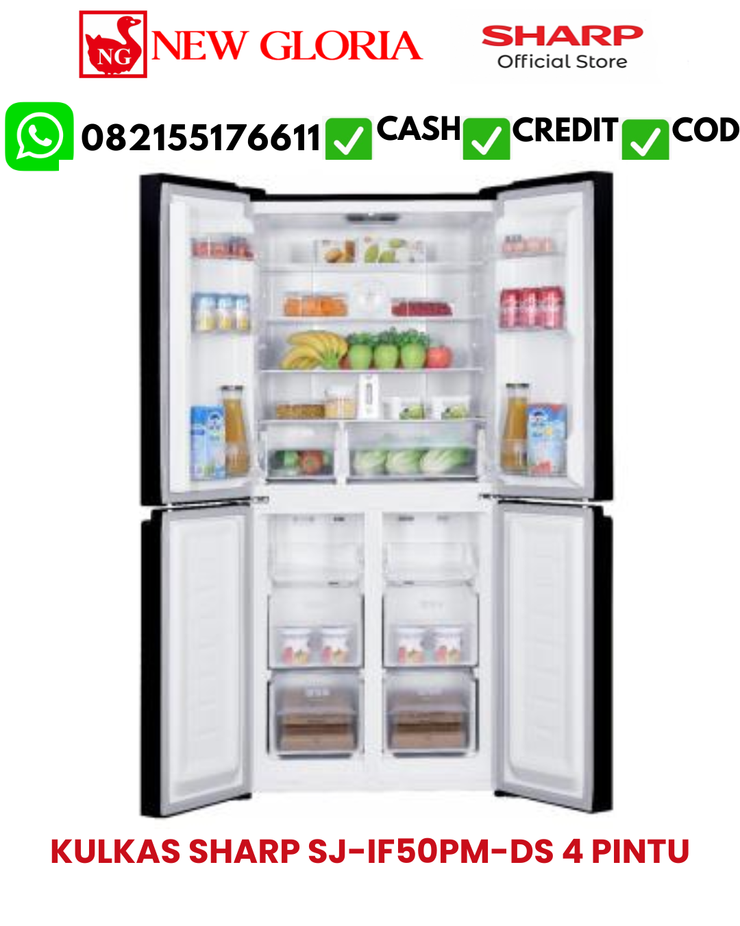 KULKAS SHARP SJ-IF50PM-DS 4 PINTU